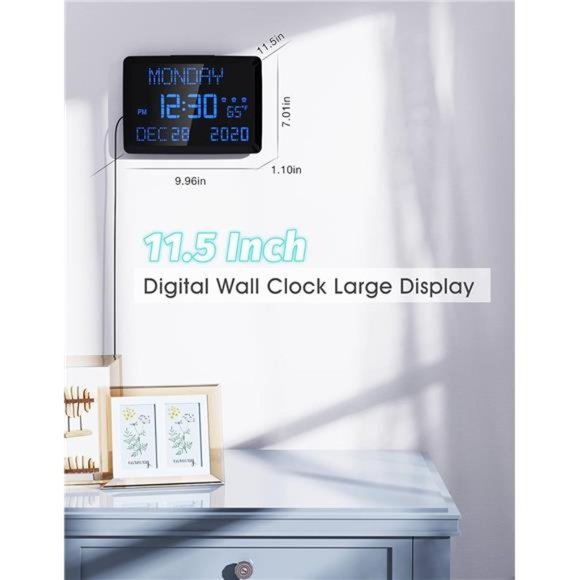 Digital Wall Clock, 11.5" Extra Large Display Calendar Alarm Day Clock with Date - Picture 3 of 6